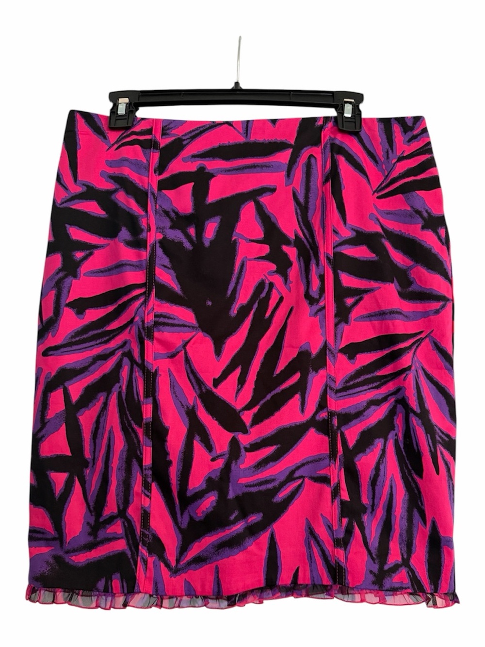 NWT Cato Bright Pink & Purple Abstract Pencil Skirt with Ruffle